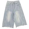 Generic Pantaloncini da Uomo a 3/4, Baggy Jorts Y2K, in Denim, per Ragazzi Hip Hop, a Gamba Larga, Taglie Forti, Pantaloni Cargo Larghi, Jeans in Cotone