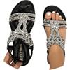 Generisch Sandali con brillantini, sandali estivi da donna con strass, cinghie a T glitterate, scarpe estive, infradito, suola morbida, sandali comodi