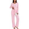 Uniexcosm Pigiama Donna Invernale, Pizzo, Manica Lunga | Scollo a U con pizzo, pattina a 3 bottoni, pantaloni dritti con coulisse e tasche, per la notte e il relax in casa