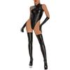 Gatamiau Donna Completo Intimo Pelle Set Lingerie Sexy Wetlook Body e Calze Lattice | Biancheria Intima Pelle Bodysuit senza Maniche Cerniera Lucido Aderente Jumpsuit Lingerie Babydoll Abbigliamento Rave Club