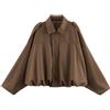 Generico Giacca Bomber Donna in Finta Pelle Scamosciata Autunno con Risvolto e Zip | Bomber Donna Corto,Giacca Camoscio Leggero,Giacche Maniche Lunghe Moda Streetwear,Giacca Casual Oversized per Mezza Stagione