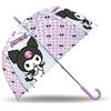 mybagstory | Ombrello trasparente Kuromi per bambini, 46 cm, forma campana, ad alta protezione, apertura automatica, accessorio antipioggia per ragazza rosa e nero, resistente e leggero