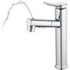 HanCrobiyx Rubinetto da bagno alto con doccetta estraibile, 3 tipi di getto | Miscelatore per lavabo da appoggio in acciaio inox, rubinetto miscelatore per lavabo, altezza erogatore 218 mm, cromato