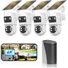 Budsun 4K - Telecamera di sorveglianza WiFi esterna senza fili, 4 cam-kit con Home Station/Dual Obiettivo/Camera Solare,360° PTZ sicurezza domestica, allarme, audio bidirezionale, monitoraggio automatico