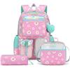 Amythe Zaino Scuola Ragazze Classi da 3 a 10 3 Pezzi Set Sport, Rosa | Scomparto Laptop 3 Pezzi Viaggio Impermeabile Traspirante Rosa Daypack Multitasche Capiente Resistente per Scuola Escursione