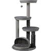 Fudajo Urban Loft 115 cm Albero tiragraffi grigio, albero per gatti con base da Ø 58 cm, tiragraffi con punte massaggianti, 3 piattaforme e tronchi da graffiare in corda di carta