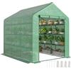 Outsunny Grande Serra Walk-in 4 Ripiani 24 Scaffali 244x180x210 cm Verde | Casa di coltivazione portatile, porta con cerniera arrotolabile