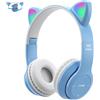 Megadream Cuffie wireless Bluetooth con orecchie di gatto, luce LED, con microfono, scheda TF/cuffie pieghevoli con cavo per bambini, con jack audio da 3,5 mm (blu)