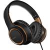 Lorelei Cuffie X8 over-ear, con microfono, cavo in nylon anti-groviglio da 1,45 m e spina da 3,5 mm, leggere, pieghevoli e portatili, per smartphone, tablet, computer, MP3/4 (nero, oro)