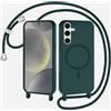 xinyunew Cover per Samsung Galaxy S24 Plus/S25 Plus con Cordino Regolabile,verde | [Compatibile con MagSafe] Custodia con Collana Tracolla Laccio Collo Liquido TPU Silicone Lanyard Antiurto Case
