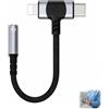 Quonex Adattatore USB C + Lightning 2 in 1, da USB C a jack da 3,5 mm con chip DAC, convertitore audio, adattatore per cuffie per iPhone 16, 15, 14, 13, 12, Samsung Galaxy S24, S23, S22, HiFi Sound AUX