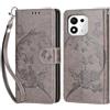 KENHONER Custodia per Honor 600 Smart 5G Cover, Grigio Farfalla | Portafoglio in Pelle PU Retro, Antiurto Flip, Slot per Schede, Funzione Stand, Chiusura Magnetica