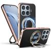 Eastcoo Custodia magnetica per Xiaomi 17T, retro in pelle di lusso con supporto, supporto regolabile a 360°, resistente agli urti secondo gli standard militari, compatibile con MagSafe, per uomo e
