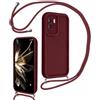 LEHEHE Cover per Honor 90 Lite/Honor X50i con Cordino Regolabile, Custodia Telefono a Tracolla e da Collo TPU Silicone Morbido Antiurto Cover Protezione Fotocamera-Vino