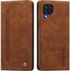rongki Custodia per Samsung Galaxy M32 4G/M22, Cover in Pelle Sintetica Portafoglio con Slot per Carte, Supporto, Chiusura Magnetica, Antiurto Case per Samsung Galaxy M32 4G/M22, Marrone