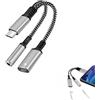 GodtKowty Adattatore da USB C a jack da 3,5 mm con ricarica rapida 2 in 1, 60 W tipo C Audio AUX Adattatore Hi-Fi, compatto e portatile, compatibile con iPhone 16 Pro Max/15/Pro, Galaxy S24 Ultra/S23, Pixel
