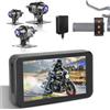 VSYSTO Dashcam per moto, schermo da 4,5'', telecamere 3CH 1080P WiFi, modalità selfie, con GPS, controller cablato, monitoraggio parcheggio, modalità assistenza alla guida, display della temperatura