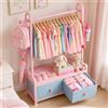 HOKEEPER Appendiabiti per bambini, 80 x 33 x 120 cm, 200 kg, 3 colori | portata 200 kg, asta appendiabiti, ripiano, ganci laterali e 2 cassetti, bordi di sicurezza, conforme a REACH, 3 colori rosa