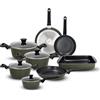 Tognana Military Green, Batteria di pentole e padelle 12 pezzi, alluminio forgiato, verde militare