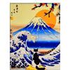 KUSTOM ART Quadro da Parete o da Tavolo Serie Opere Famose Parodia La Grande Onda di Kanagawa con Gatto e Monte Fuji Stile Giapponese Stampa Artistica su Legno 30x21cm