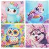 Nivofu 4 Pz Diamond Painting Kit Completo, Pittura Diamante Animali 17x17cm | Set 4 tele 17x17cm senza cornice: Husky, Gufo, Alpaca e Tartaruga con fiori. Include strumenti per diamond painting