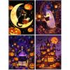 Fokenzary Kit per pittura con diamanti per adulti Kit di arte con diamanti 5D per principianti fai da te Halloween tela arti e mestieri per soggiorno 4 pezzi arte da parete
