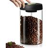 LEKEFETO Barattolo per caffè con coperchio sottovuoto: barattolo di vetro da 1200 ml con coperchio nero, conservazione sostenibile, contenitore per caffè sottovuoto, ermetico per tè, noci, cacao