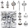 SHANJIA Decorazioni dell'albero di Natale, Candy Cane Decorazioni di Natale 32 PZ Natale Ball Ornamenti Set, Natale Ornamenti Balls Shatterproof Hanging Ornaments Kit (Argento bianco)