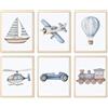 inch sunshine art Set di 6 stampe artistiche da parete per bambini e bambini, con stampe su tela, blu, treno, aereo, barca, mongolfiera, decorazione da parete per bambini, pittura ad acquerello, 30,5 x 40,6 cm, senza