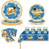 POPOYU Set da tavola per feste Oktoberfest, 69 pezzi, a scacchi, colore blu e bianco, con tovaglia, piatti, tovaglioli e bicchieri di carta, per feste a tema birra tedesca, Oktoberfest, decorazioni per feste