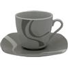 Omniacasa Kyo Grigio caffè - Set 12 pz in Porcellana Lucida Bianco e Grigio, 6 Tazzine e 6 Piattini, Design Moderno, Lavastoviglie e Microonde, Confezione Regalo Elegante