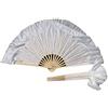 Winged Sirenny Ventagli Danza Seta Corti Coppia (1 Destra + 1 Sinistra) per Danza Tribale, Fusion e Flow Art - 10cm Tessuto Seta con Pittura a Mano e 30cm Stecche in bambù (Bianco)