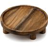 com-four® Vassoio Rotondo in Legno di Acacia con 4 Piedini | Vassoio rialzato per candele, snack e decorazioni, elegante supporto in legno per tavola e buffet