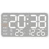 ThreeH Orologio digitale in metallo spazzolato - Display a LED con data del giorno della settimana Temperatura USB alimentato a parete Montabile a parete per casa ufficio bianco