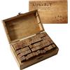 ZYEKIU Lettere in Legno 70 Pezzi Usura Timbri Lettere Alfabeto Legno | Resistente Usura Francobolli Legno Include Lettere Numeri Simboli Riutilizzabile con Scatola Conservazione per Scrapbooking