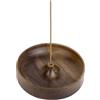 BENECREAT Bruciatore di Incenso In Legno Da 90.5mm, Porta Bastoncini per Aromaterapia Piatto e Rotondo, Decorazione Compatta Color Marrone Sella per La Stabilità Del Soggiorno Yoga