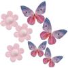 dekora - Blister di Decorazioni in Cialda Commestibile con Fiori Rosa e Farfalle lilla - 9 Pezzi per Cupcake e Torte in Occasione di Feste e Celebrazioni