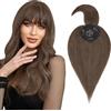 Silk-co Hair Topper Capelli Veri Donna Clip in Extension Toupet Umani Indiani 25cm 32g Marrone Scuro