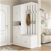 DACHETOU Set appendiabiti bianco per corridoio (larghezza 110 x altezza 180 x profondità 37 cm), con scarpiera e scarpiera, 4 ganci, 6 ante, 2 cassetti