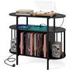 COSTWAY Mobile Giradischi con Archiviazione in Vinile, Stazione di Ricarica | Supporto per Giradischi Vintage a 3 Livelli con Luce LED Regolabile, per Soggiorno, Camera da Letto e Studio, 90x40x76,5cm