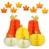 SJUNJIE 6 Zucche Decorative Nido Carta 8 Foglie Autunnali Decorative | Decorazioni Autunnali e di Halloween Zucche e Foglie da Appendere per Feste a Tema Autunnale e Halloween