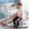 Luojuny Set di sedie da tavolo per bambini, regolabile in altezza, scrivania per bambini, ragazze e ragazzi, con sedia e cassetto (blu)