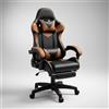 EcoPrice Sedia Gaming con Poggiapiedi, Schienale Alto, Supporti Cervicali e Lombari, Similpelle, Nero/Rosso (Nero/Marrone)