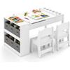 COSTWAY Tavolo da Disegno per Bambini con Piano Sollevabile, Bianco | Cavalletto per Bambini 3+ Anni con 2 Sedie, Rotolo di Carta, 6 Bicchieri di Vernice, Tavolo Multifunzione in Legno