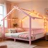 luckdect Letto per bambini Cabana 140 x 200 cm in metallo, letto Montessori a forma di casa con recinzione, letto capanna per camerette per bambini e adolescenti(senza materasso)