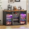 MSFE Mobile Bar con Luci LED RGB Regolabili, Coffee Bar con Scomparto per Mini-Frigo, Armadio Laterale con Prese USB, 135x50x98 cm, Design Moderno per Cucina e Soggiorno