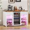 MSFE Mobile Bar con Luci LED RGB Regolabili, Coffee Bar con Scomparto per Mini-Frigo, Armadio Laterale con Prese USB, 135x50x98 cm, Design Moderno per Cucina e Soggiorno