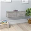 Pyvara Cassettiera da parete in legno grigio cemento, 60 x 26 x 18,5 cm, con 2 cassetti, montaggio a parete, salvaspazio, per soggiorno, camera da letto, cucina, bagno, corridoio, ufficio