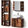 Livinity Set di mobili da bagno Eisak, Rovere rustico 80 cm | 3 pezzi · Mobile sottolavabo · Armadietto a specchio · Mobile alto