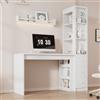 DACHETOU Scrivania con libreria, tavolo da lavoro, con cassetti e portaoggetti laterale, bianco, 150 x 50 x 180 cm